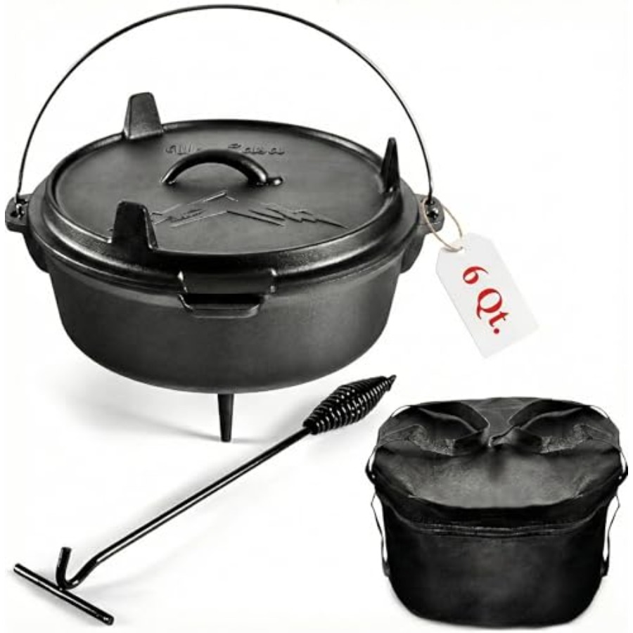 Camping Cooking Cast Iron - 6Qt Cast Iron Camping Dutch Oven
