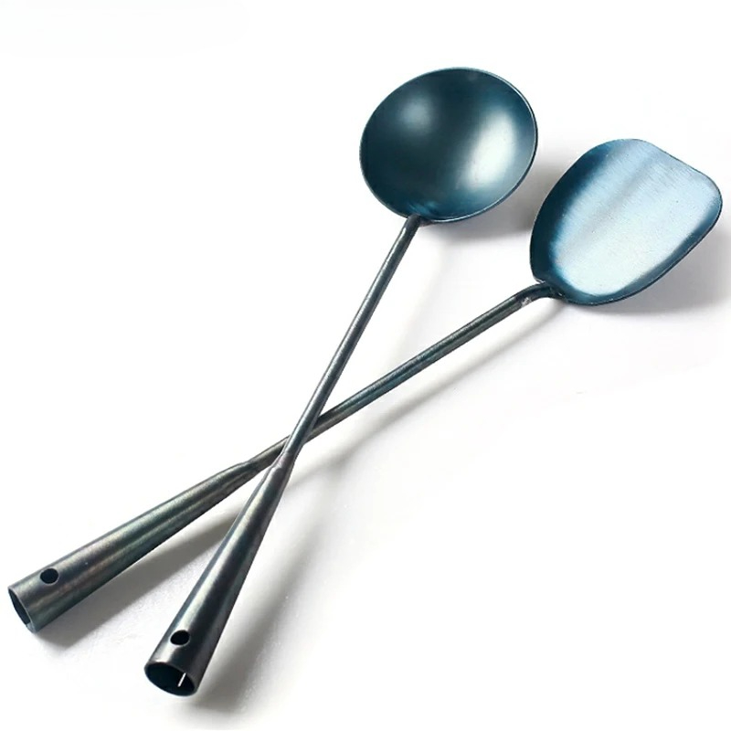 Camping Cooking Tool Set - Traditional Iron Wok Spatula Spoon Kitchen