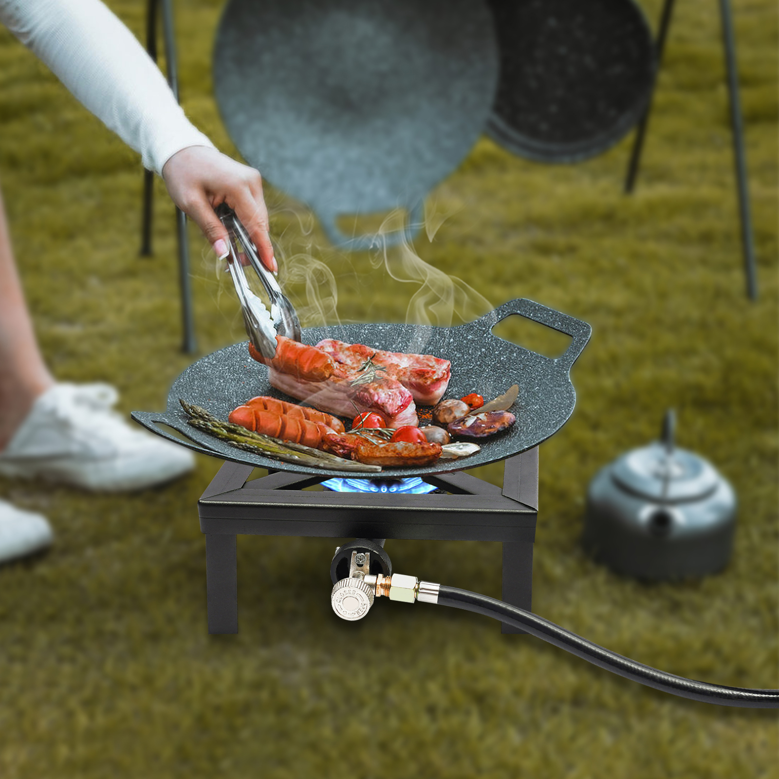 Camping Cooking Cast Iron - Gas Stove, Portable Outdoor Propane Camping