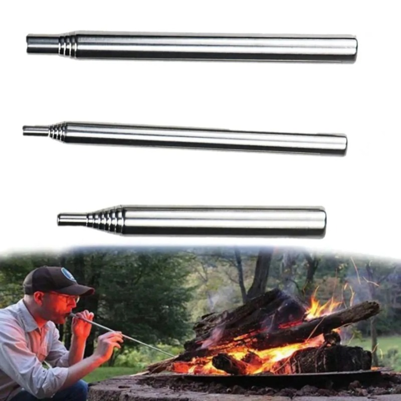 Camping Cooking Candle - Stainless Steel Blowpipe Pocket Bellow Collapsible
