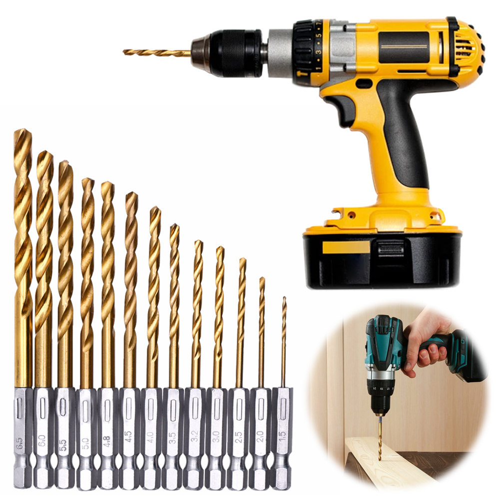 Mess Kit Titanium - 13pcs Titanium Coated Twist Drill Bit
